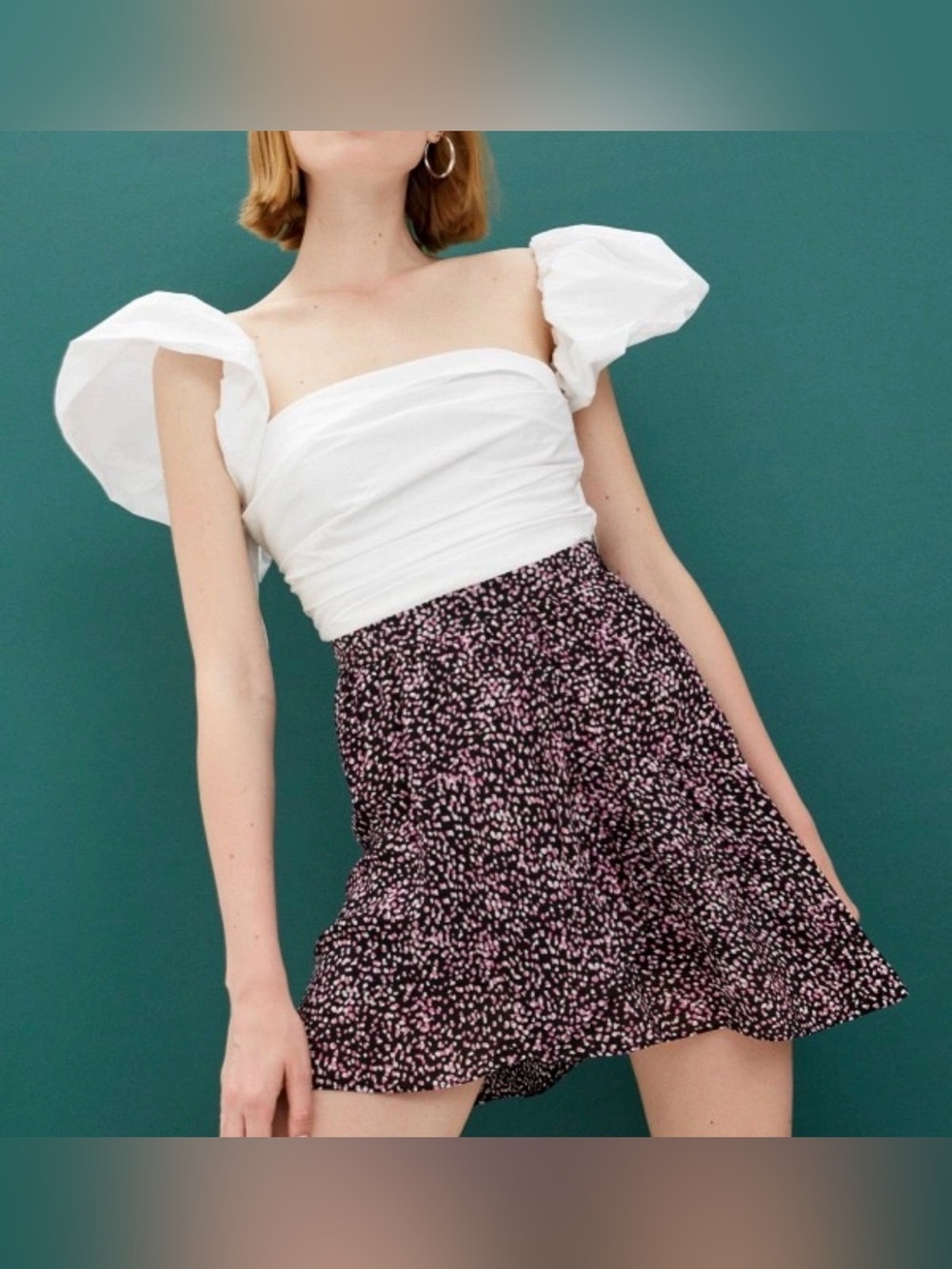 NWT The Kooples Black A-Line Skirt with Pink Spot Print size 3 (large)